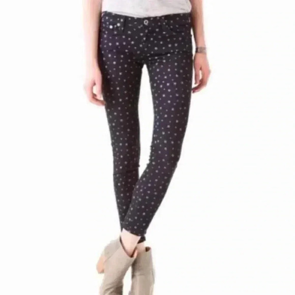 AG Star Printed Super  Skinny Legging Ankle Jeans Black White Stars Size 24R - Picture 1 of 13